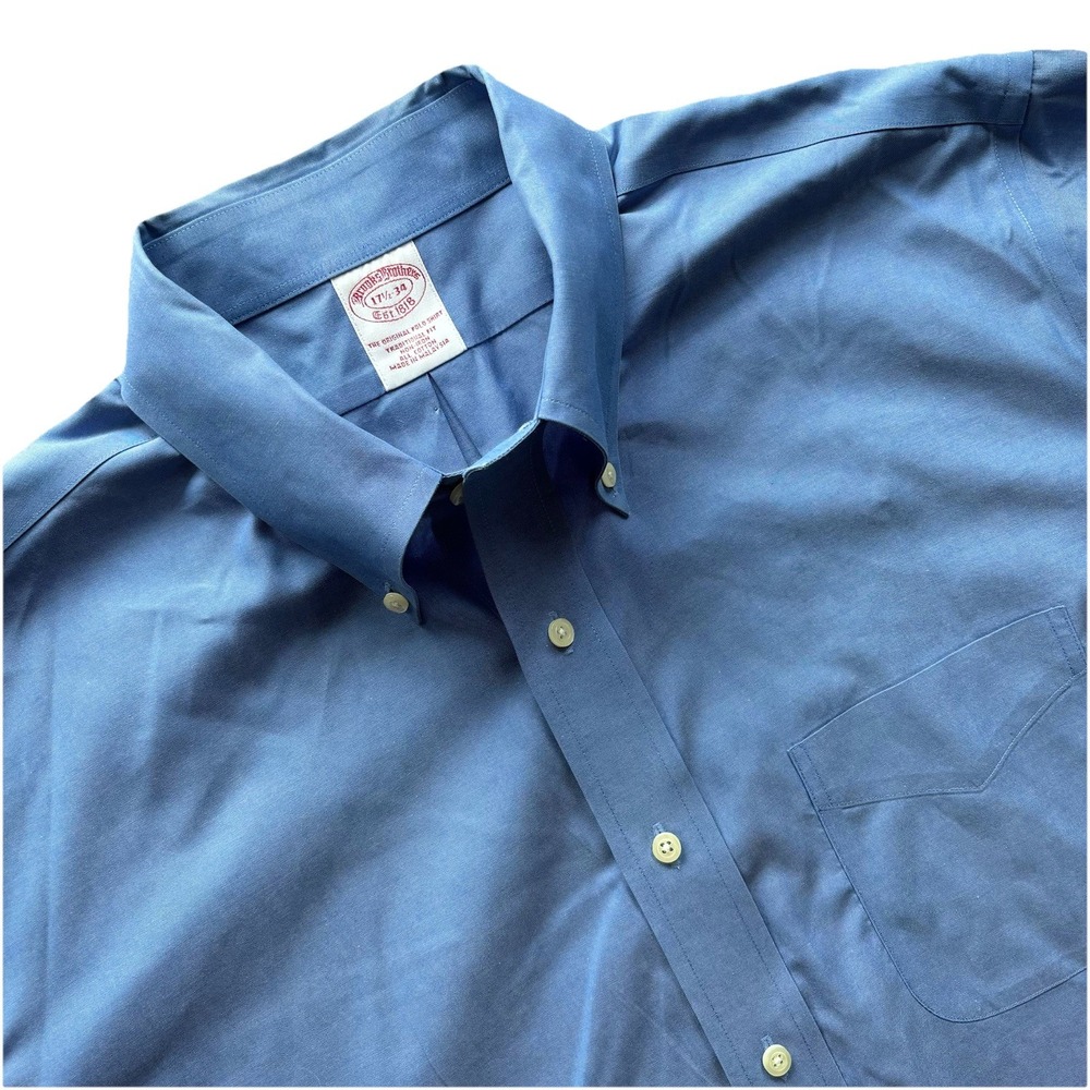 Brooks Brothers Dress Shirt Mens Neck 17 1/2 Blue Long Sleeve Button Up 34